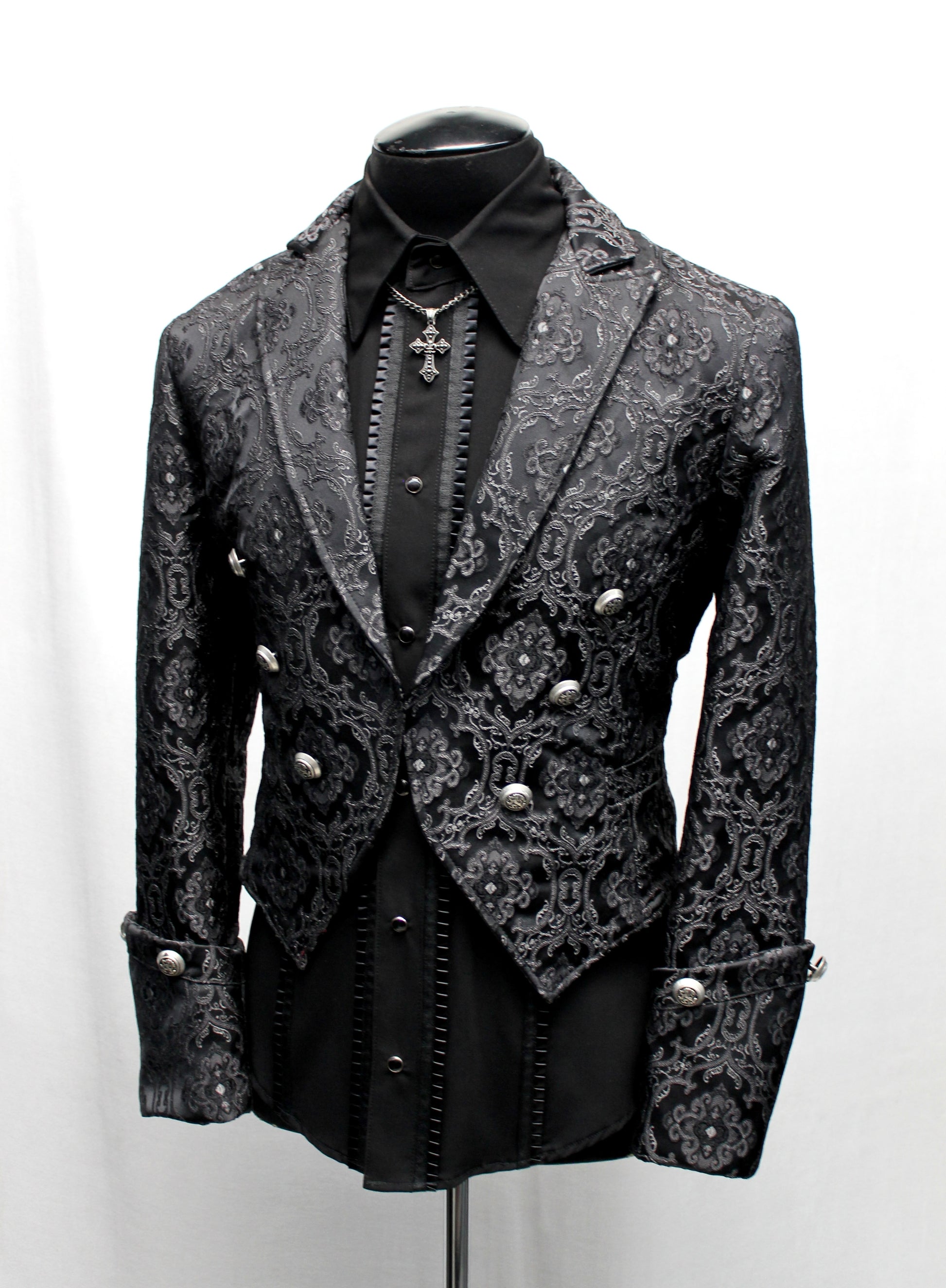 Shrine of Hollywood IMPERIAL JACKET - BLACK EDWARDIAN BROCADE brocade formal goth gothic jacket long sleeve Men's Jackets new tapestry vampire victorian