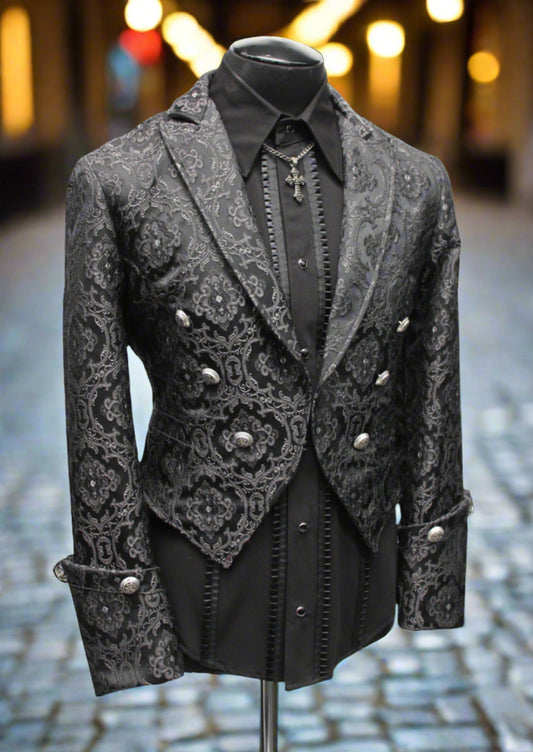 Shrine of Hollywood IMPERIAL JACKET - BLACK EDWARDIAN BROCADE brocade formal goth gothic jacket long sleeve Men's Jackets new tapestry vampire victorian