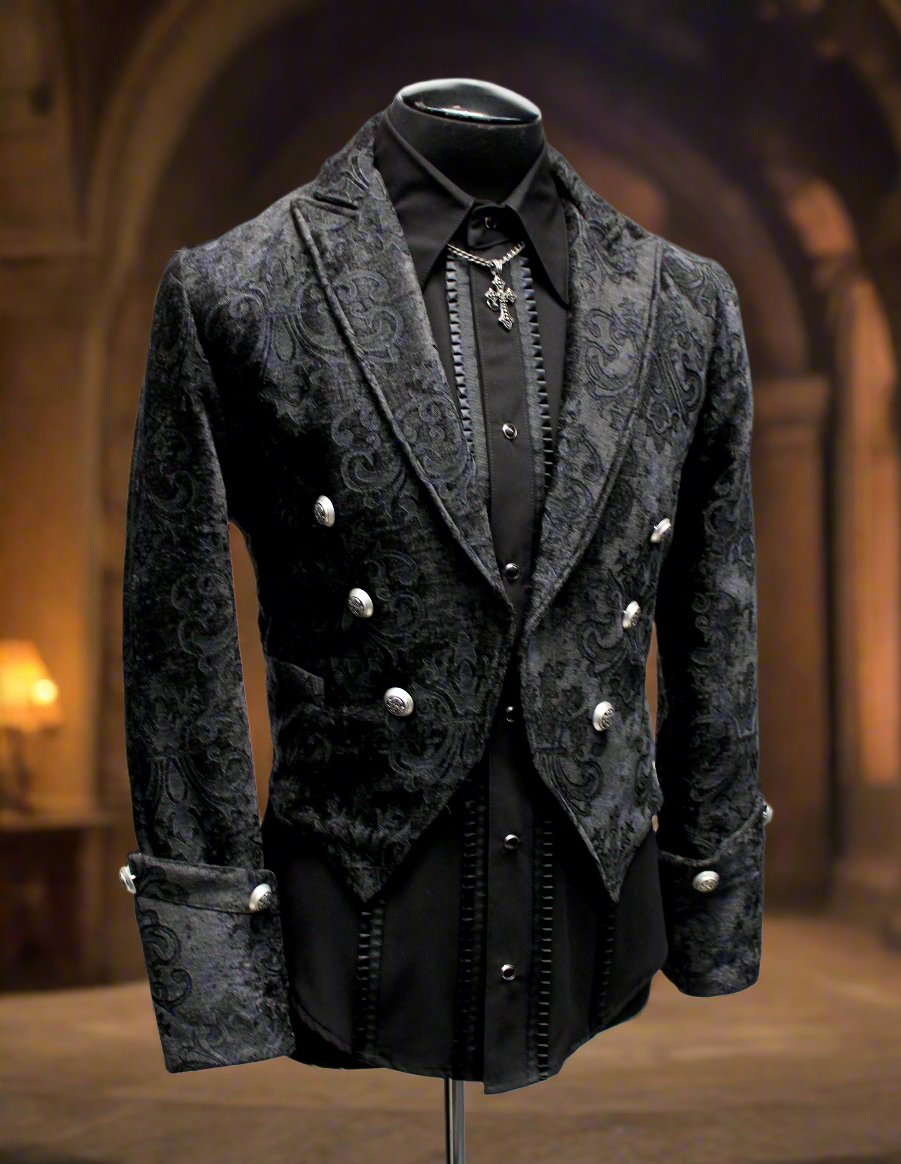 Shrine of Hollywood IMPERIAL JACKET - BLACK VELVET BROCADE brocade formal goth gothic jacket long sleeve Men's Jackets new tapestry vampire victorian