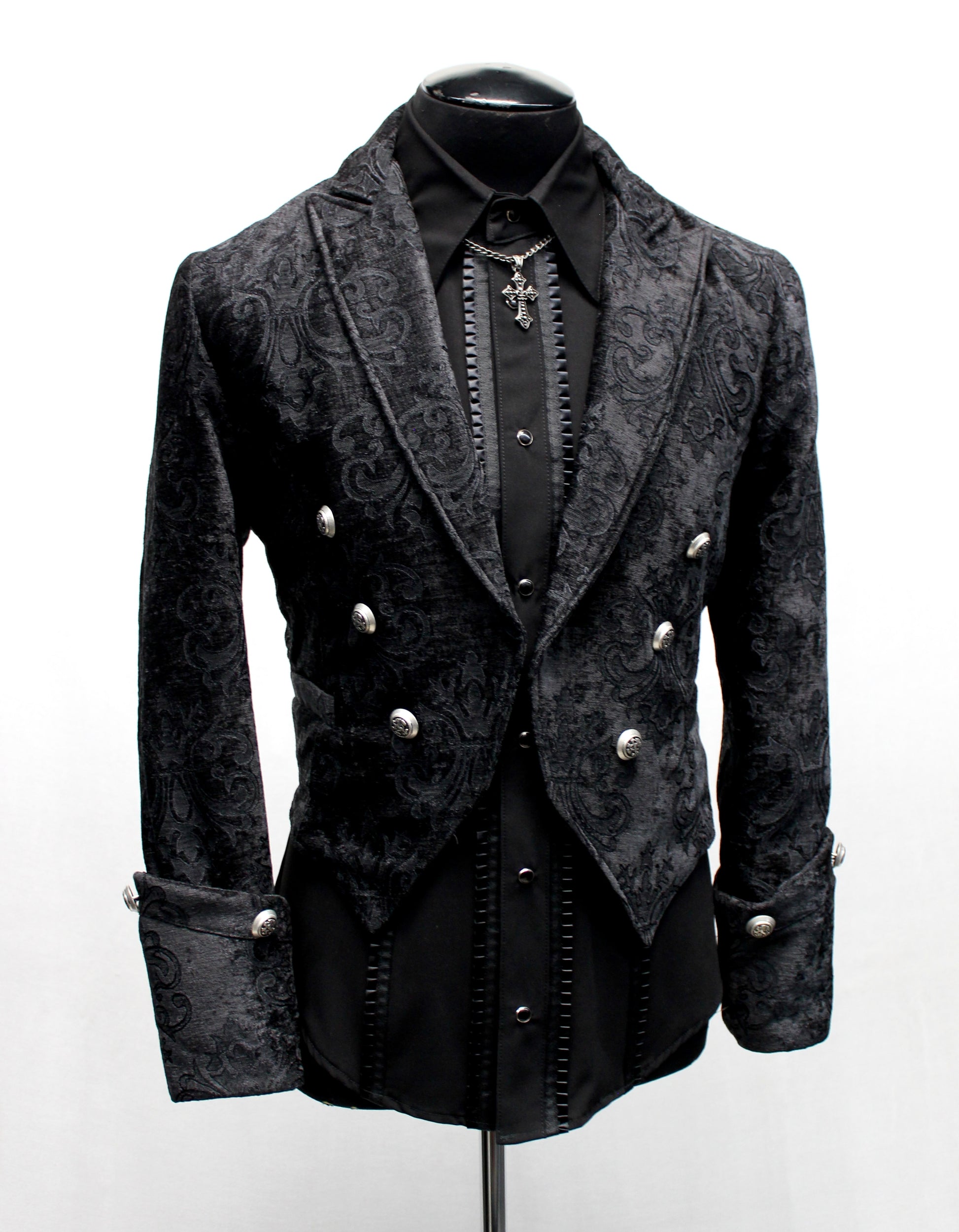 Shrine of Hollywood IMPERIAL JACKET - BLACK VELVET BROCADE brocade formal goth gothic jacket long sleeve Men's Jackets new tapestry vampire victorian