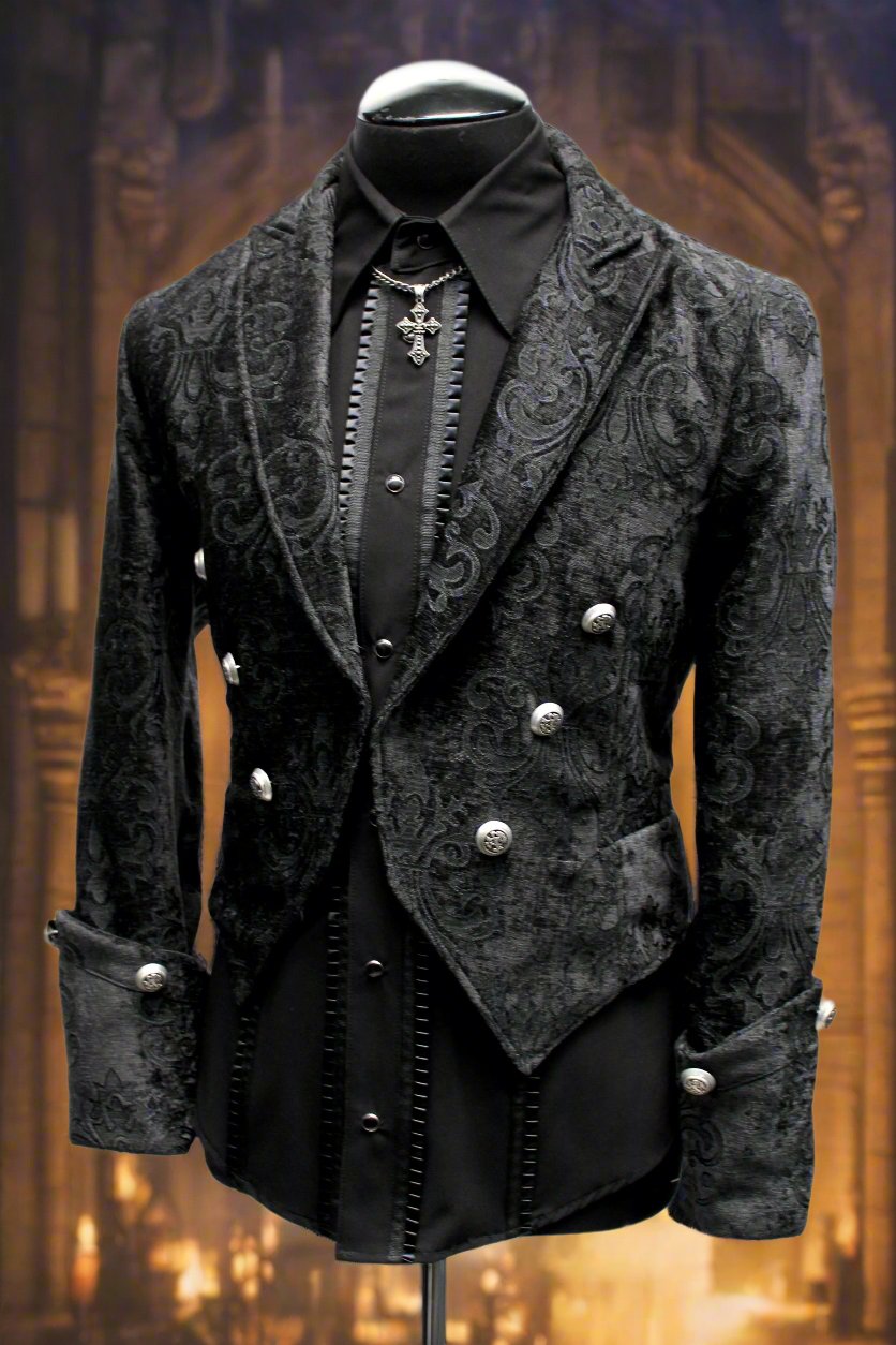 Shrine of Hollywood IMPERIAL JACKET - BLACK VELVET BROCADE brocade formal goth gothic jacket long sleeve Men's Jackets new tapestry vampire victorian