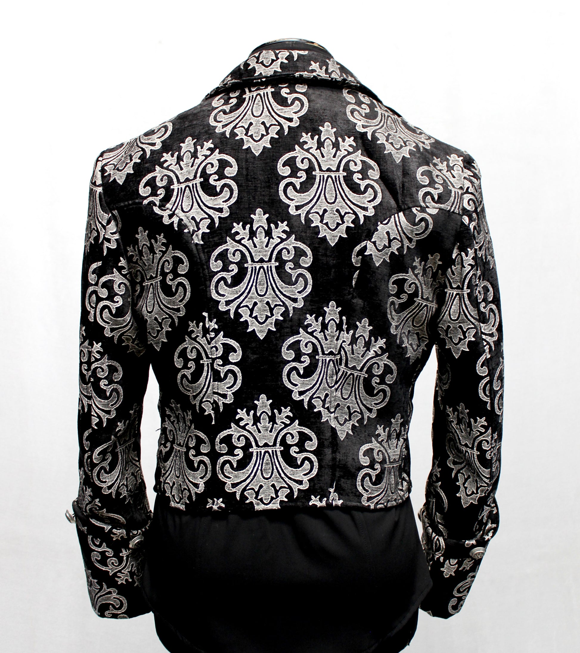 Shrine of Hollywood IMPERIAL JACKET - SILVER ON BLACK BROCADE brocade formal goth gothic jacket long sleeve Men's Jackets new tapestry vampire victorian