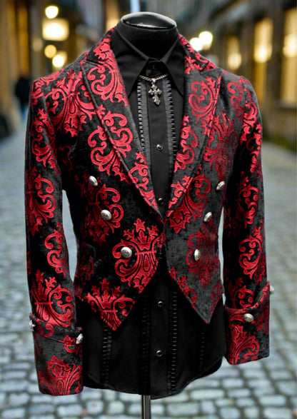 Imperial Jacket - Red On Black Velvet Brocade 3X Imperial Jacket - Red On Black Velvet Brocade 3X