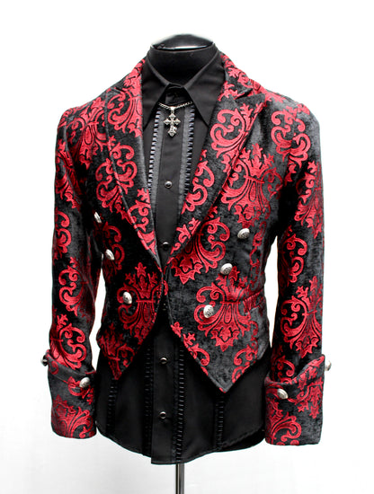 Shrine of Hollywood IMPERIAL JACKET - RED ON BLACK VELVET BROCADE brocade formal goth gothic jacket long sleeve Men's Jackets new tapestry vampire victorian