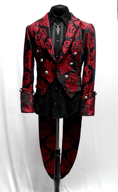 Shrine of Hollywood IMPERIAL TAILCOAT - RED ON BLACK VELVET BROCADE Men's Coats