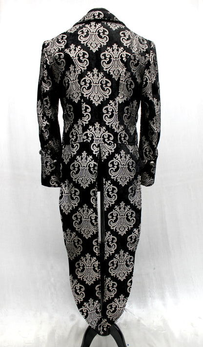 Shrine of Hollywood IMPERIAL TAILCOAT - SILVER ON BLACK BROCADE Men's Coats