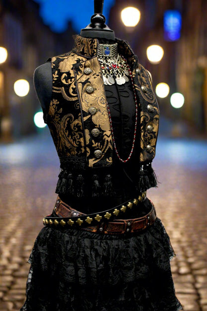 Shrine of Hollywood TOREADOR VEST - GOLD/BLACK TAPESTRY Women's corset tops