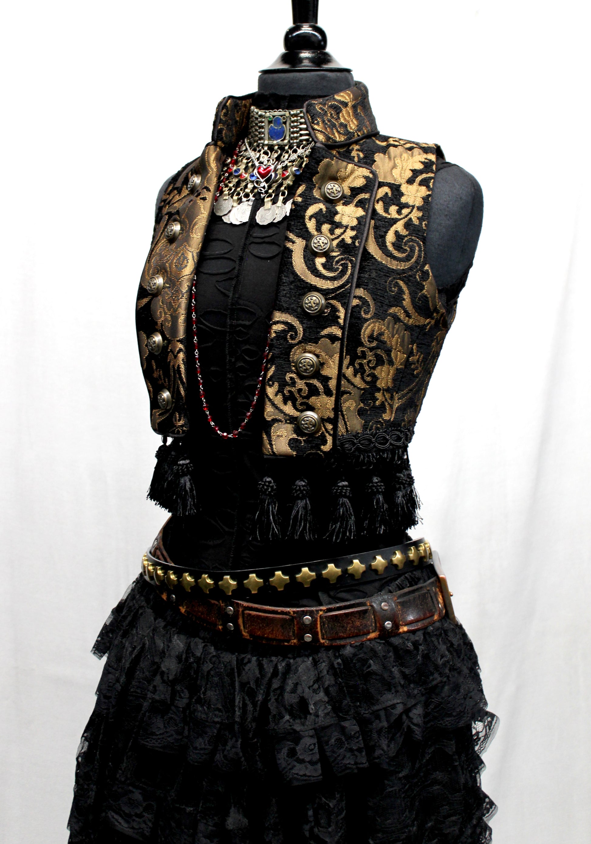 Shrine of Hollywood TOREADOR VEST - GOLD/BLACK TAPESTRY Women's corset tops