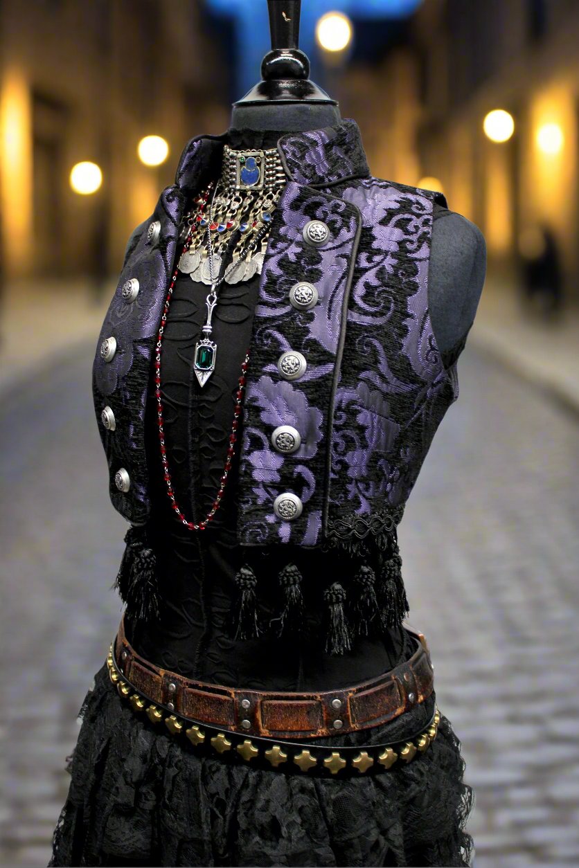 Shrine of Hollywood TOREADOR VEST - PURPLE/BLACK TAPESTRY Women's Tops