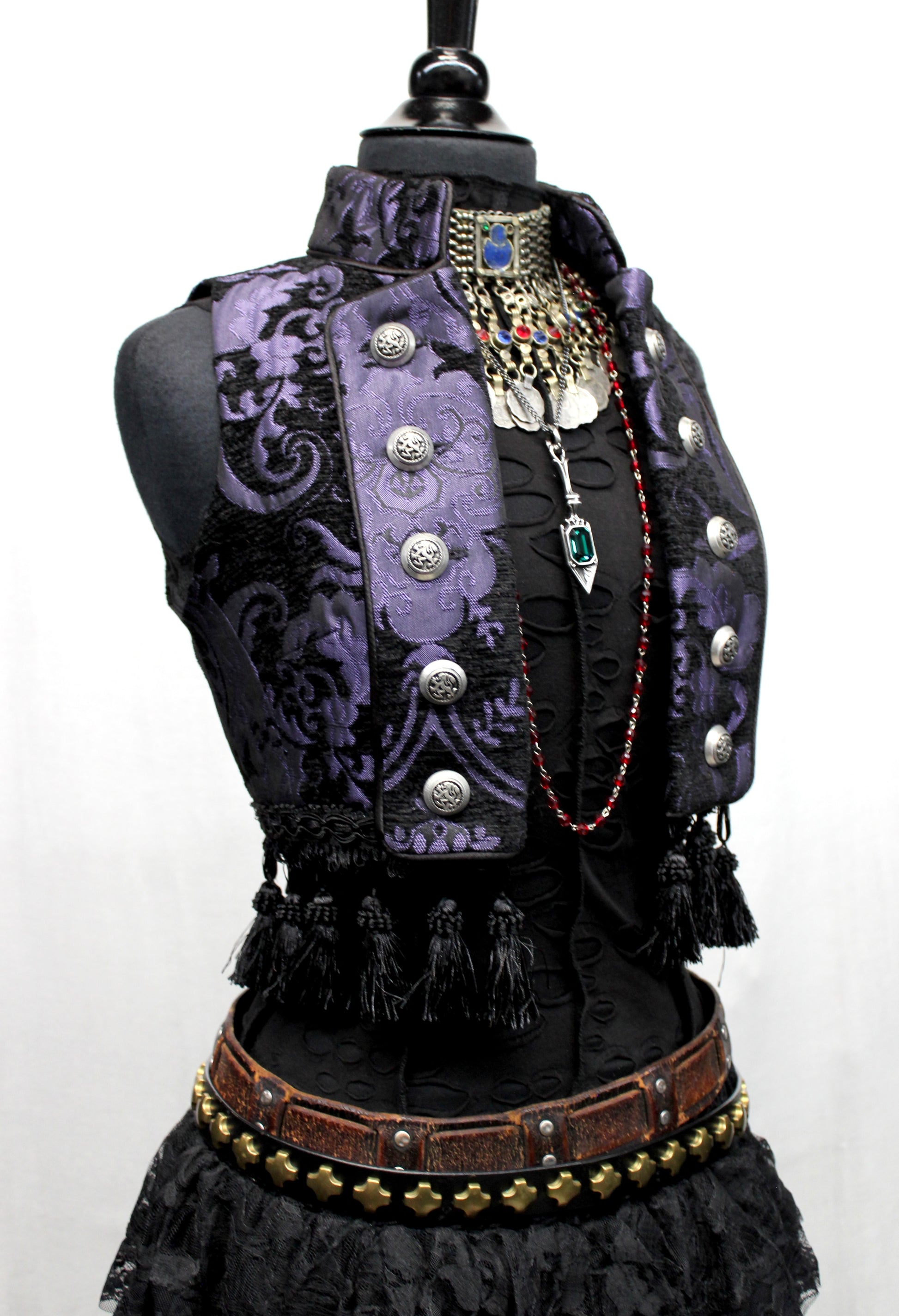 Shrine of Hollywood TOREADOR VEST - PURPLE/BLACK TAPESTRY Women's Tops