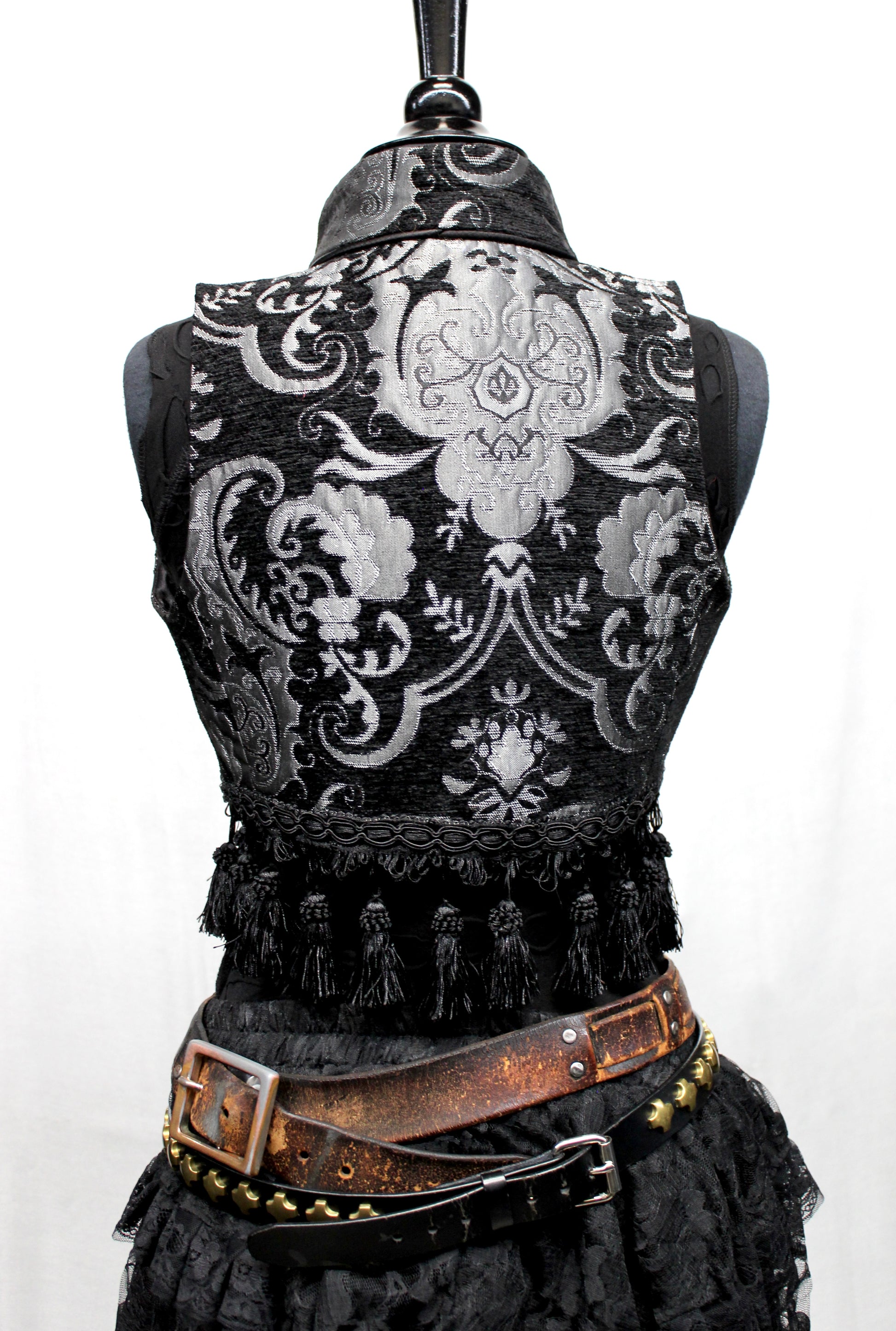 Shrine of Hollywood TOREADOR VEST - SILVER/BLACK TAPESTRY bellydancer vest burlesque vest Women's corset tops