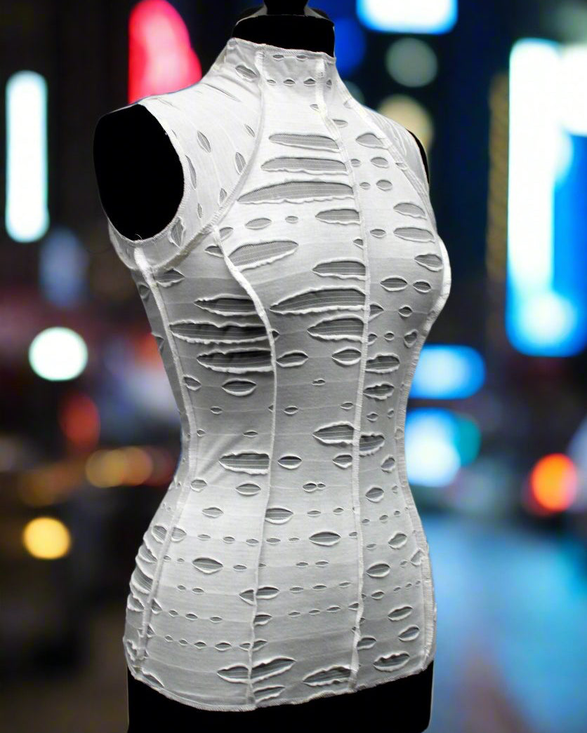 WASTELAND TOP - White Decayed Fabric