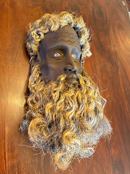 SAINT JOHN MASK - ANTIQUE WOODEN MASK Shrine of Hollywood Mask Treasures and Relics Wall Art