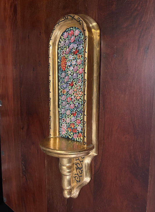 GOLD AND FLOWERED WALL SCONCE. Shrine of Hollywood Treasures and Relics Wall Art