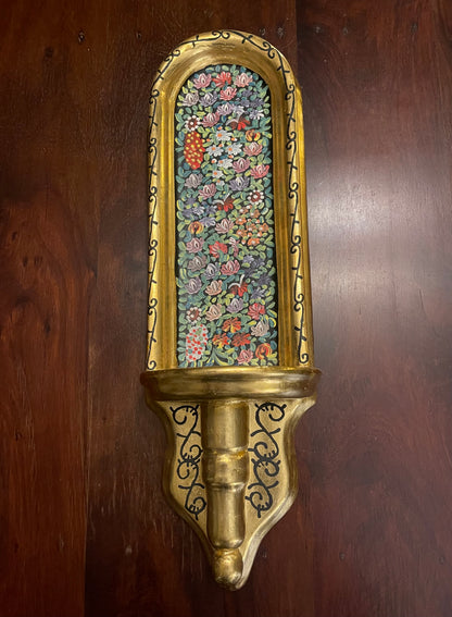GOLD AND FLOWERED WALL SCONCE. Shrine of Hollywood Treasures and Relics Wall Art