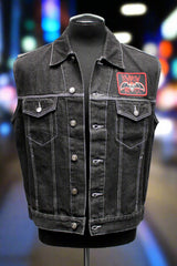 MOTORCYCLE DENIM VEST - INDIAN CHIEF SKULL PRINT