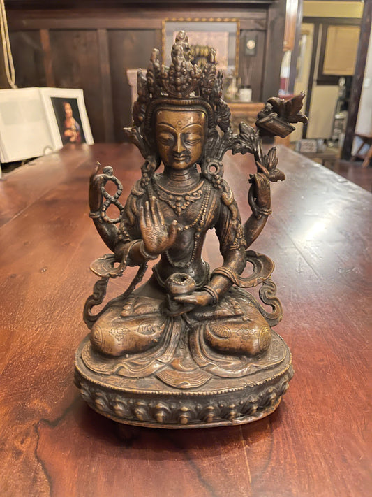 BODHISATTVA ANTIQUE BRONZE STATUE Shrine of Hollywood Decor Treasures and Relics