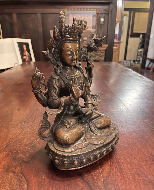 BODHISATTVA ANTIQUE BRONZE STATUE Shrine of Hollywood Decor Treasures and Relics