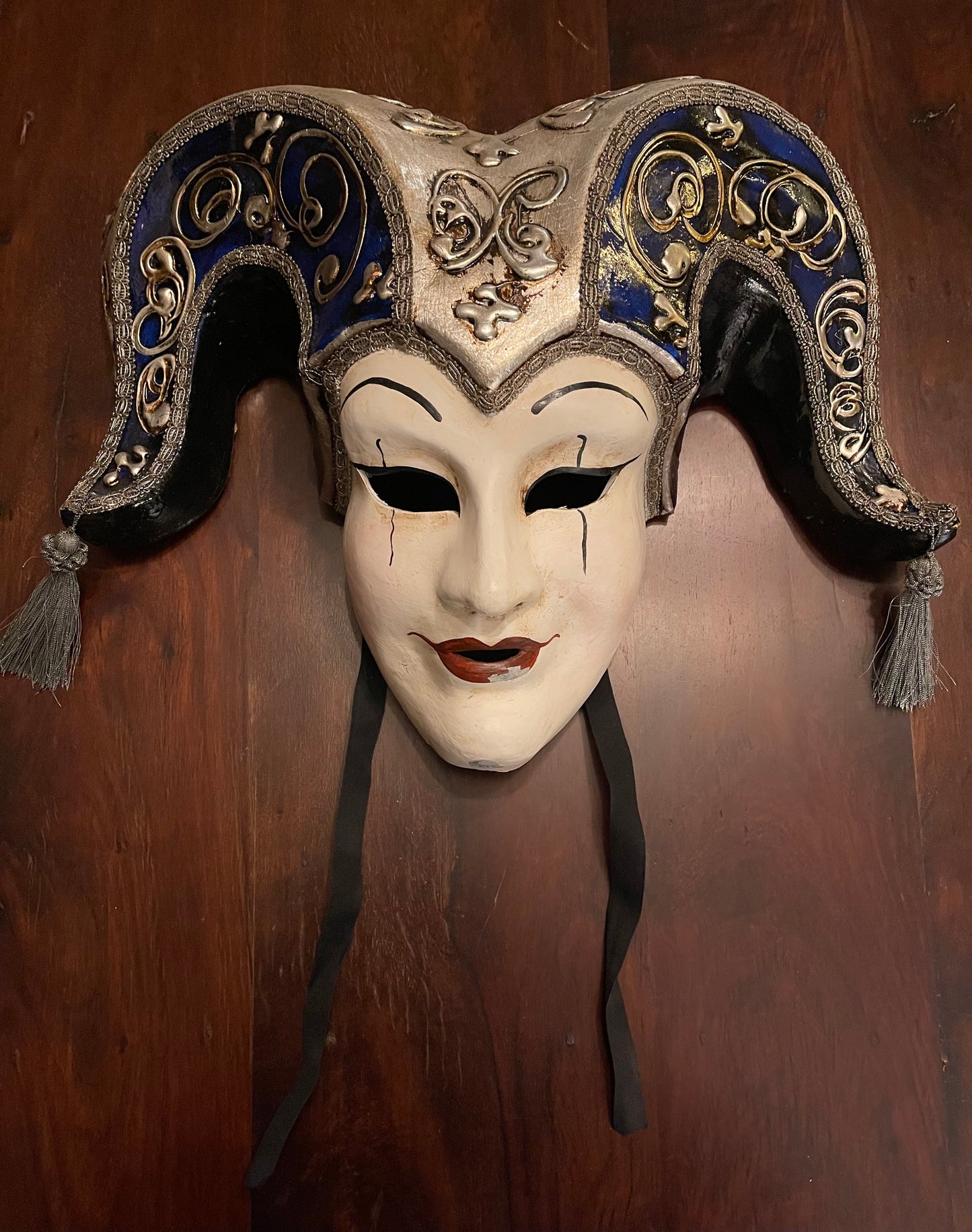 VENETIAN MASK - KING OF FOOLS - BLUE/SILVER Shrine of Hollywood Decor Treasures and Relics Wall Art