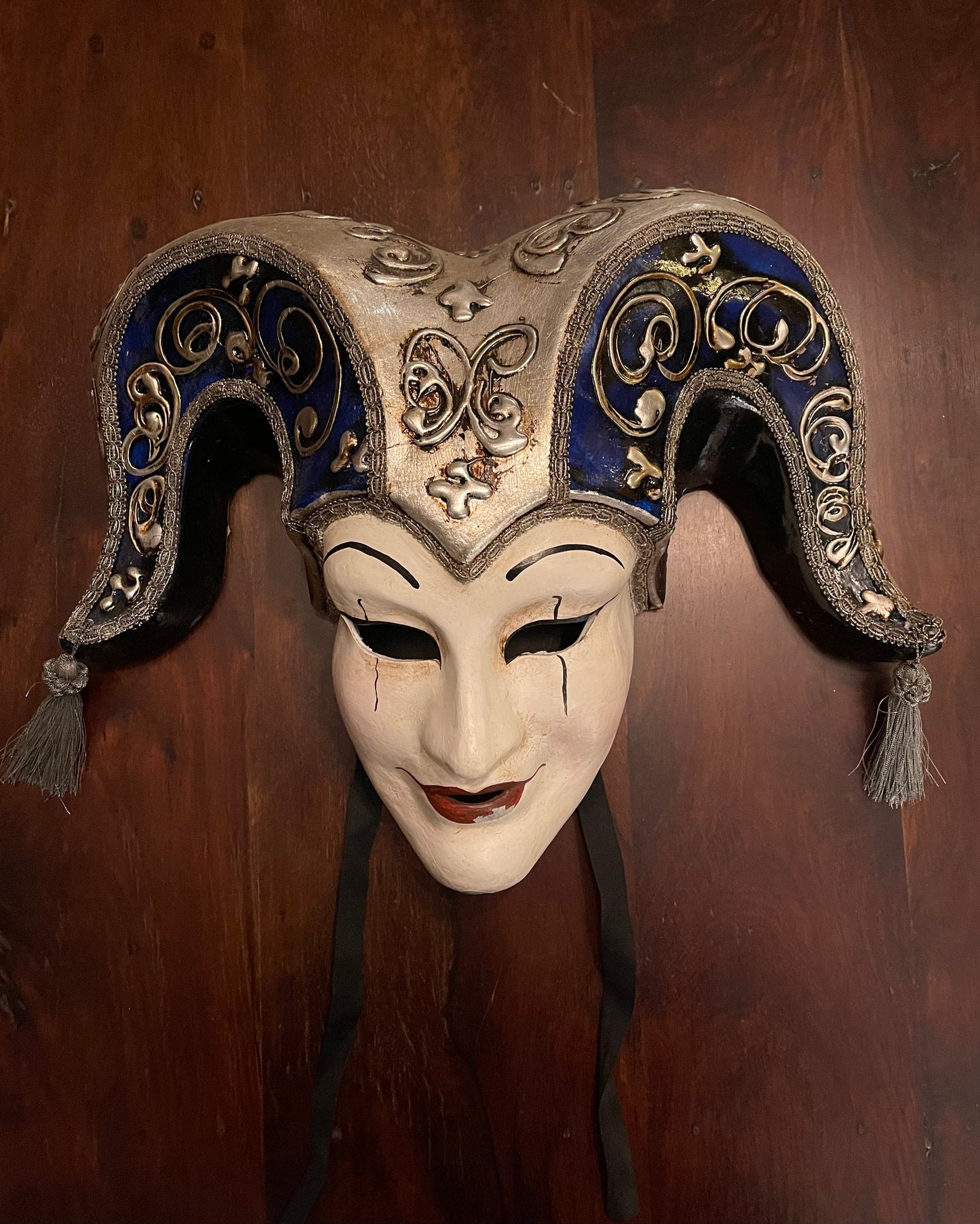 VENETIAN MASK - KING OF FOOLS - BLUE/SILVER Shrine of Hollywood Decor Treasures and Relics Wall Art
