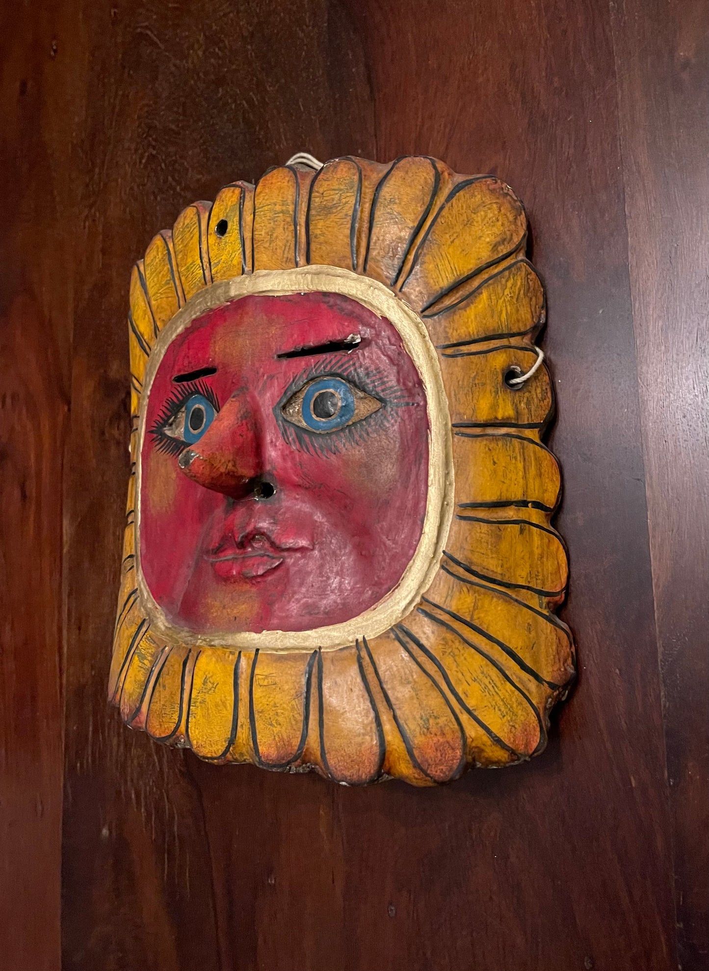 THE SUN - FEMALE - ANTIQUE WOODEN MASK Shrine of Hollywood Treasures and Relics