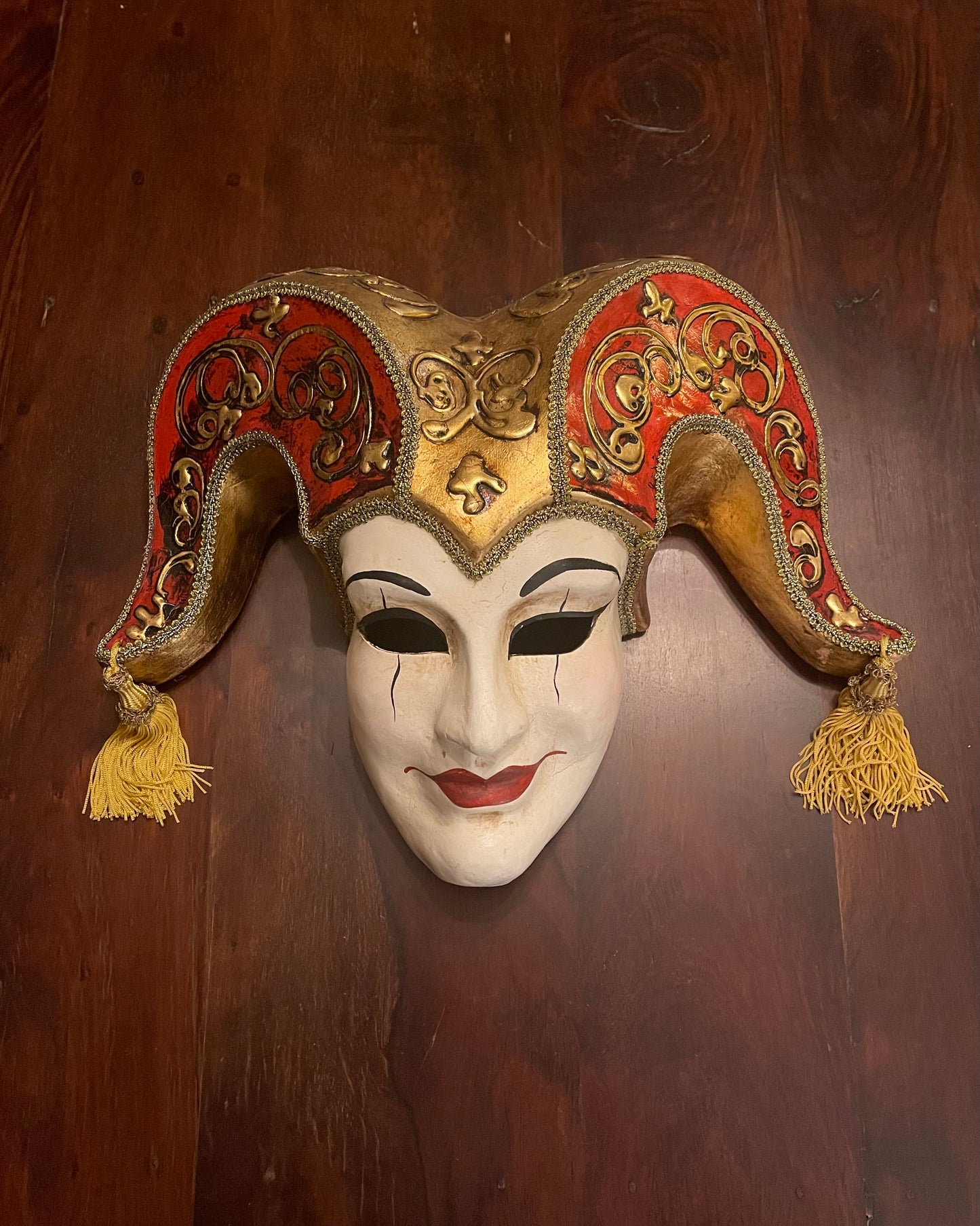 VENETIAN MASK - KING OF FOOLS - RED/GOLD Shrine of Hollywood Decor Treasures and Relics
