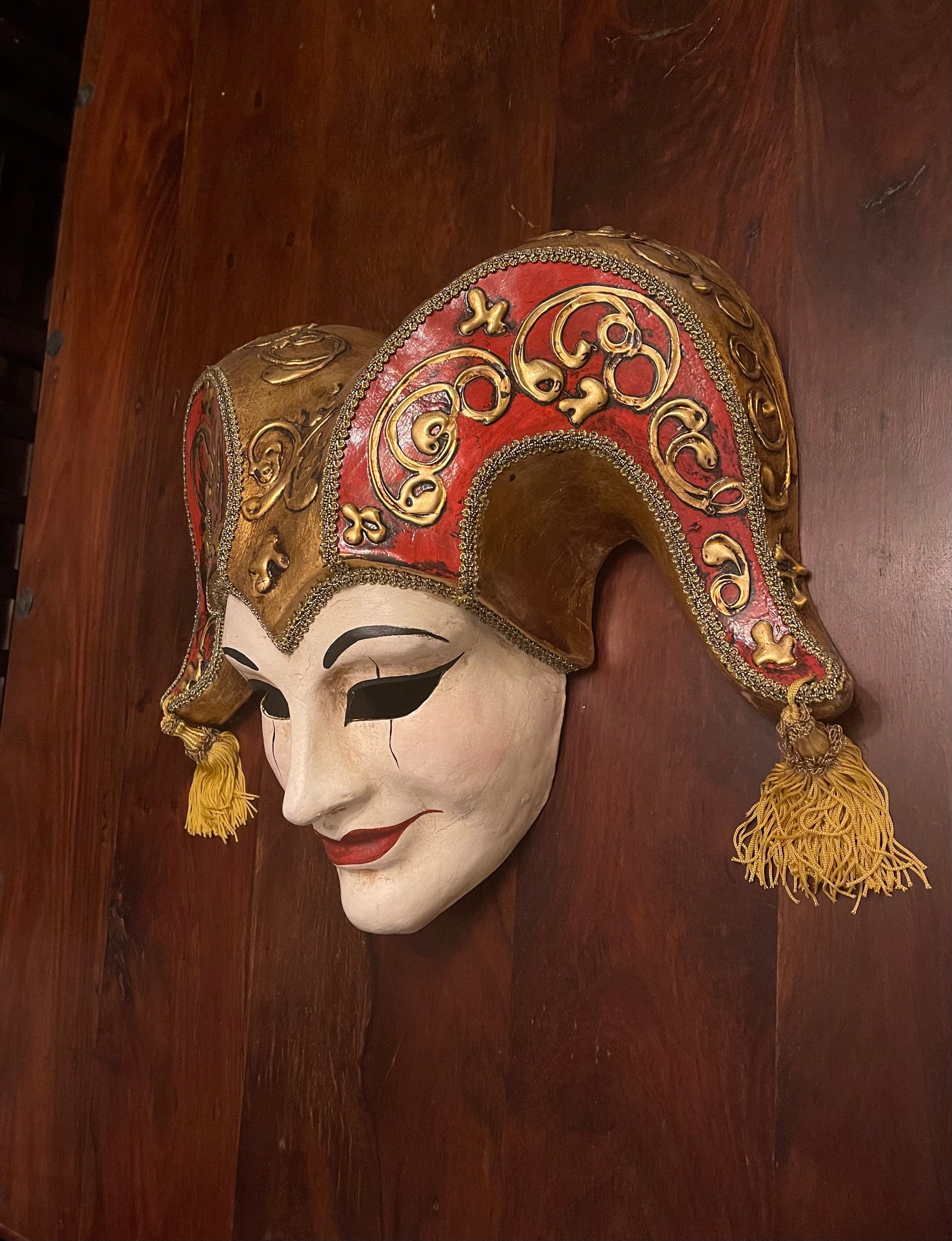 VENETIAN MASK - KING OF FOOLS - RED/GOLD Shrine of Hollywood Decor Treasures and Relics