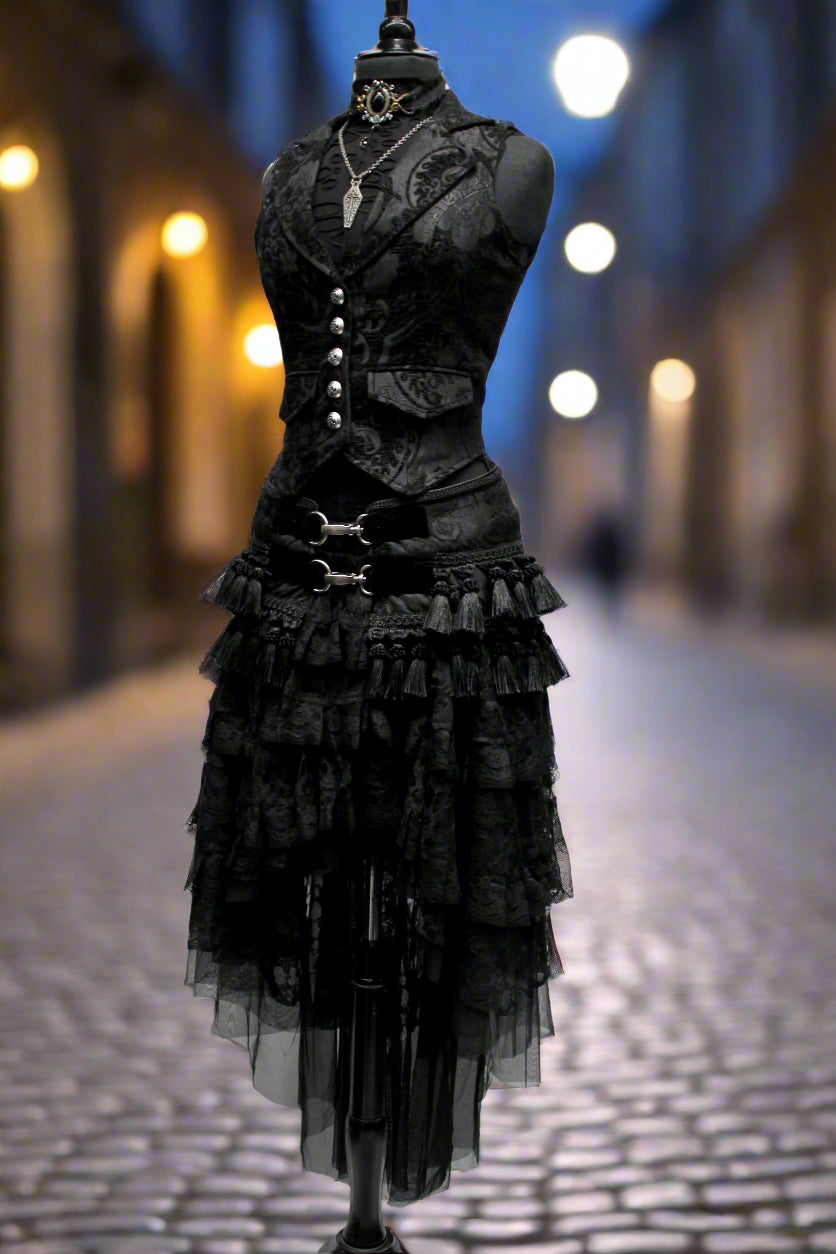 TASSEL SKIRT - BLACK TAPESTRY