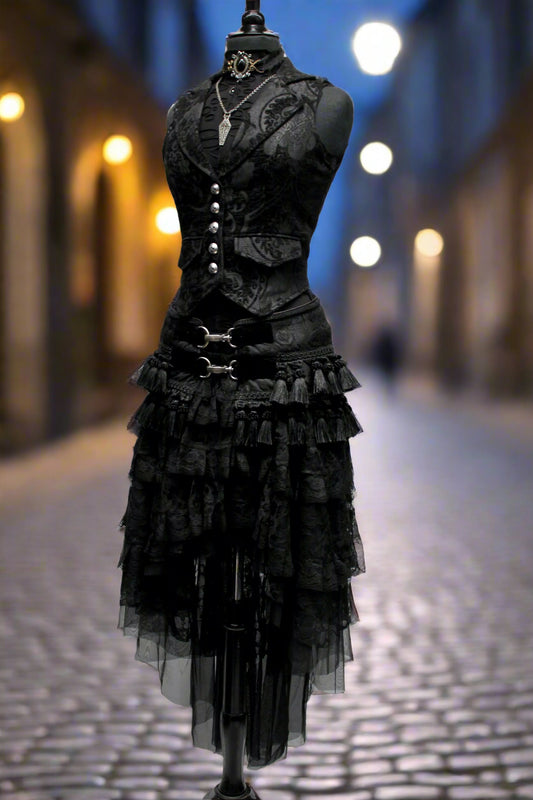 Shrine of Hollywood TASSEL SKIRT - BLACK TAPESTRY gothic Skirts tapestry