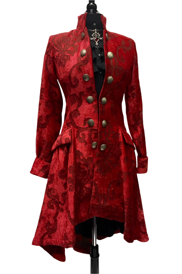 LIONHEART COAT - RED ON RED VELVET BROCADE