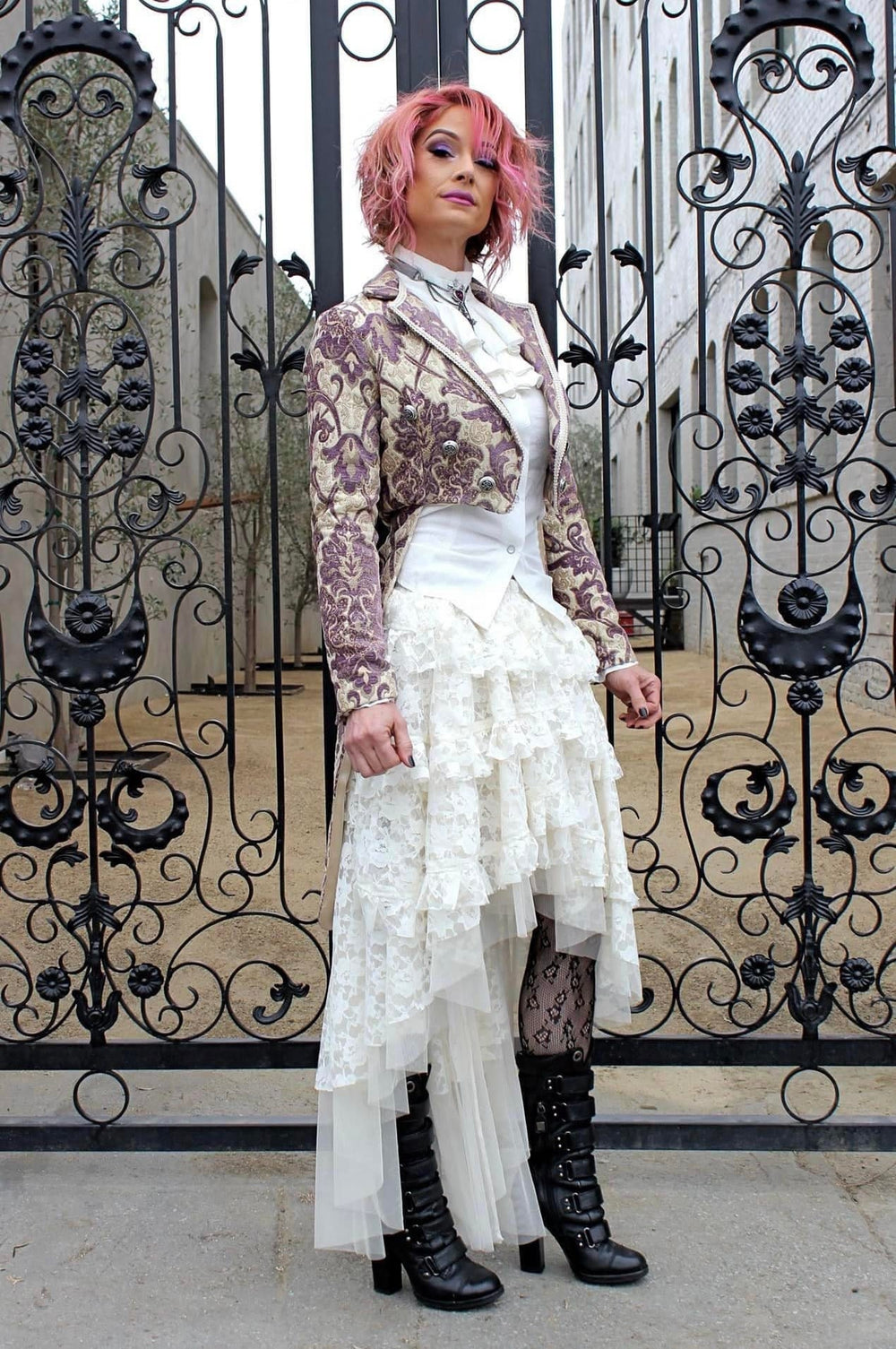 HARLEQUIN TAILCOAT - PURPLE/IVORY TAPESTRY