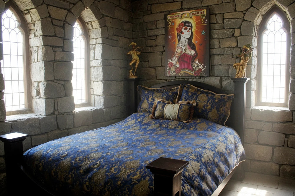MEDIEVAL TAPESTRY DUVET AND PILLOW SET -  GOLD/BLUE - KING SIZE