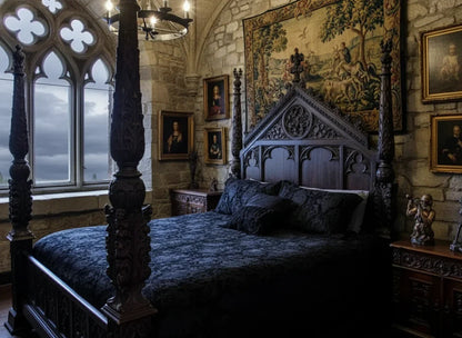 MEDIEVAL TAPESTRY DUVET AND PILLOW SET - BLACK TAPESTRY - KING SIZE Shrine of Hollywood bedding bed bedding duvet goth gothic gothic home decor medieval home decor pillow pirate home decor tapestry bedding victorian bedding victorian decor