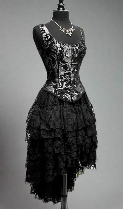 Shrine of Hollywood PIN BODICE - SILVER/BLACK TAPESTRY Women's corset tops