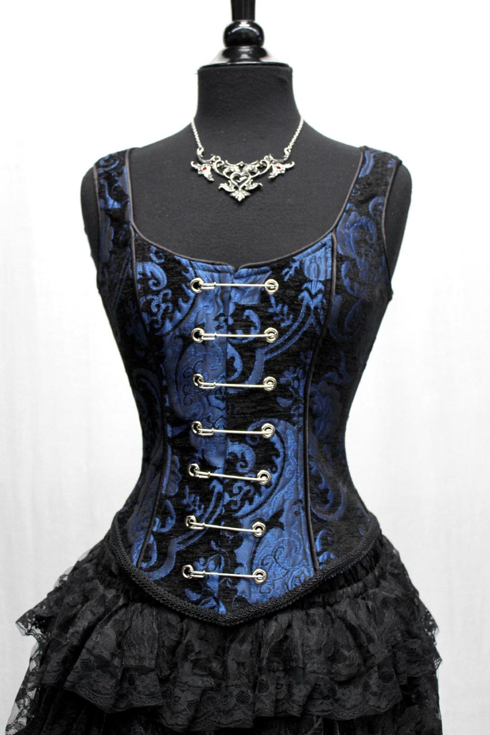 Shrine of Hollywood PIN BODICE - BLUE AND BLACK TAPESTRY corset Women's corset tops Women's Corsets