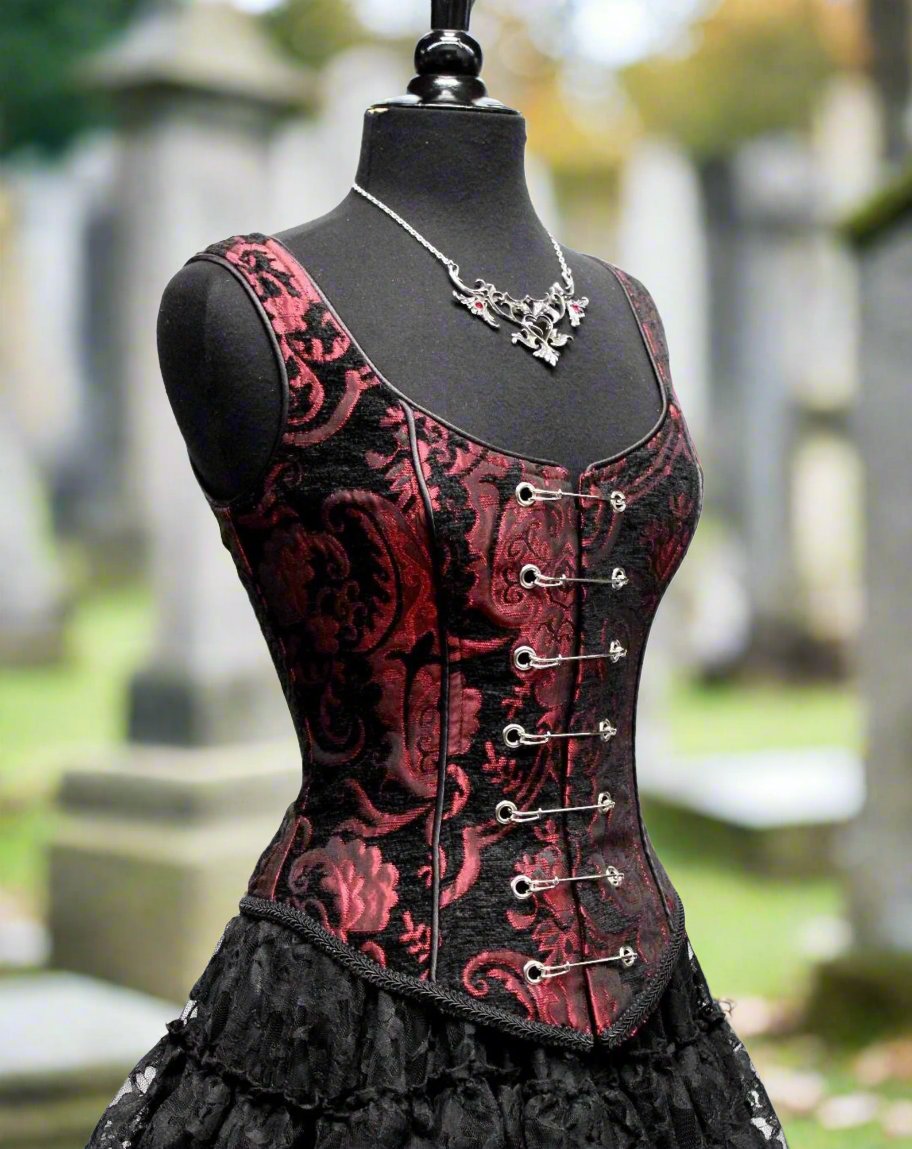 Shrine of Hollywood PIN BODICE - RED AND BLACK TAPESTRY corset red steampunk Women's Corsets