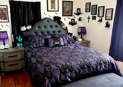 Shrine of Hollywood MEDIEVAL TAPESTRY DUVET AND PILLOW SET - PURPLE/BLACK TAPESTRY - KING SIZE bed bedding duvet pillow