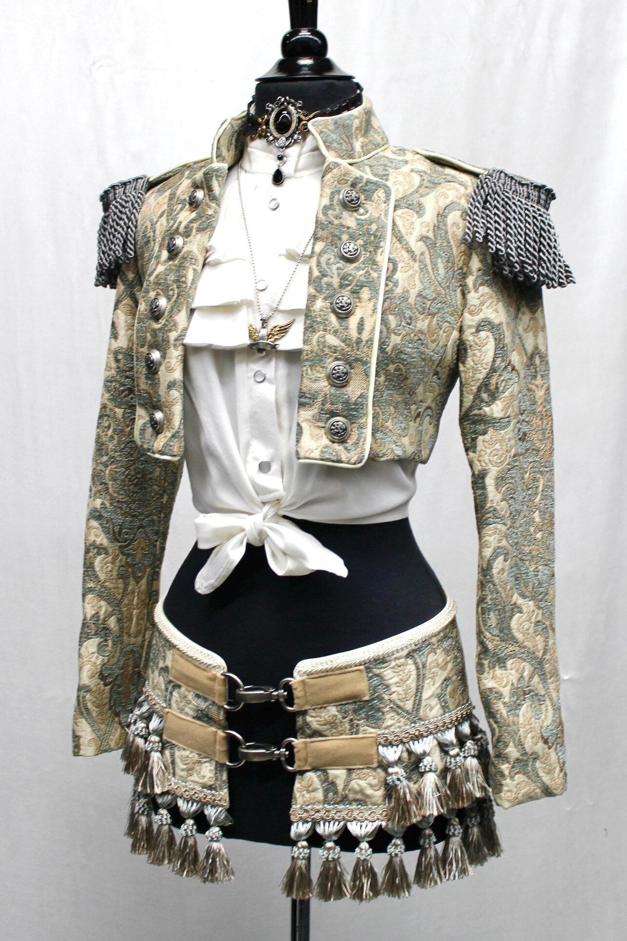TOREADOR JACKET - GREEN AND IVORY TAPESTRY Shrine of Hollywood jacket Women's Jackets