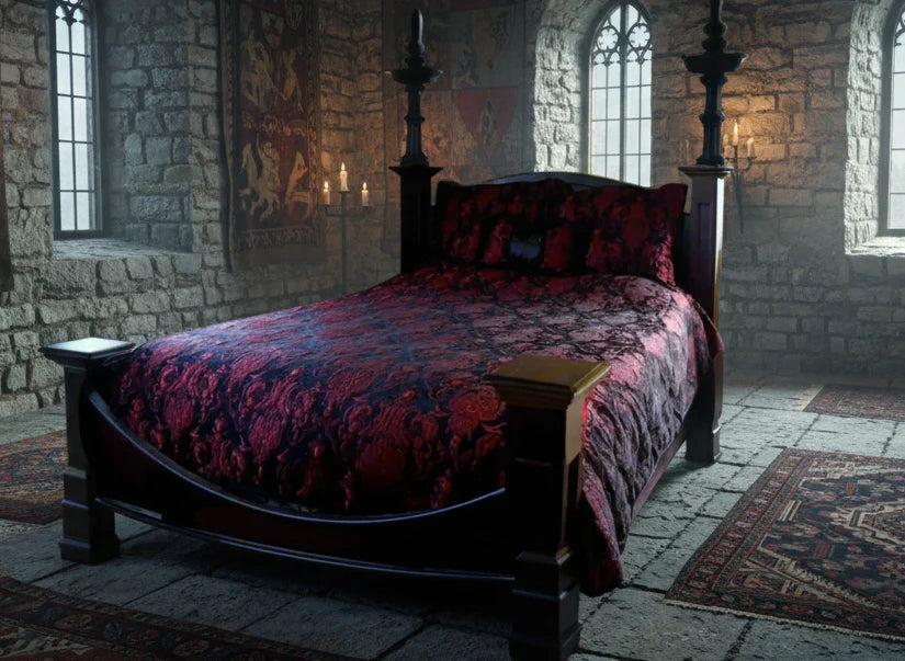 MEDIEVAL TAPESTRY DUVET AND PILLOW SET - RED/BLACK - KING SIZE
