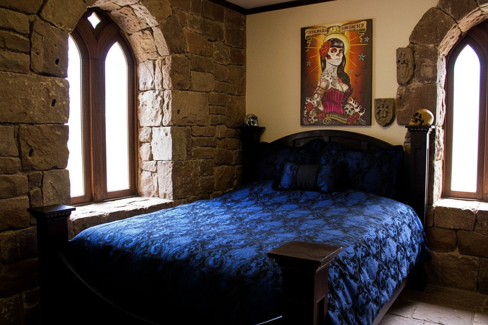 MEDIEVAL TAPESTRY DUVET AND PILLOW SET - BLUE/BLACK - KING SIZE