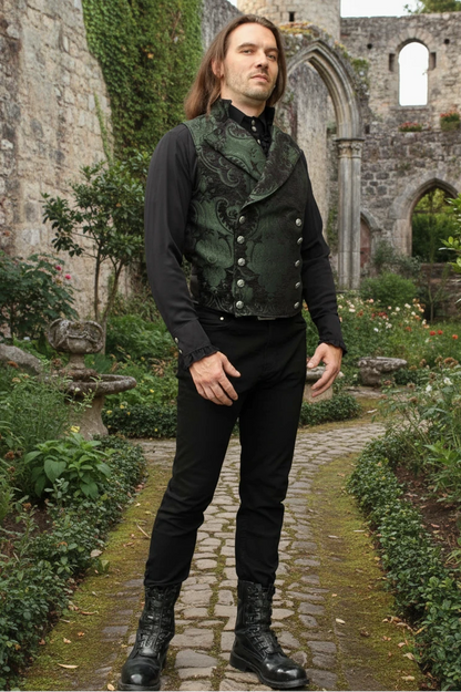 CAVALIER VEST - GREEN/BLACK TAPESTRY Shrine of Hollywood vest dark formal green Men's Vests