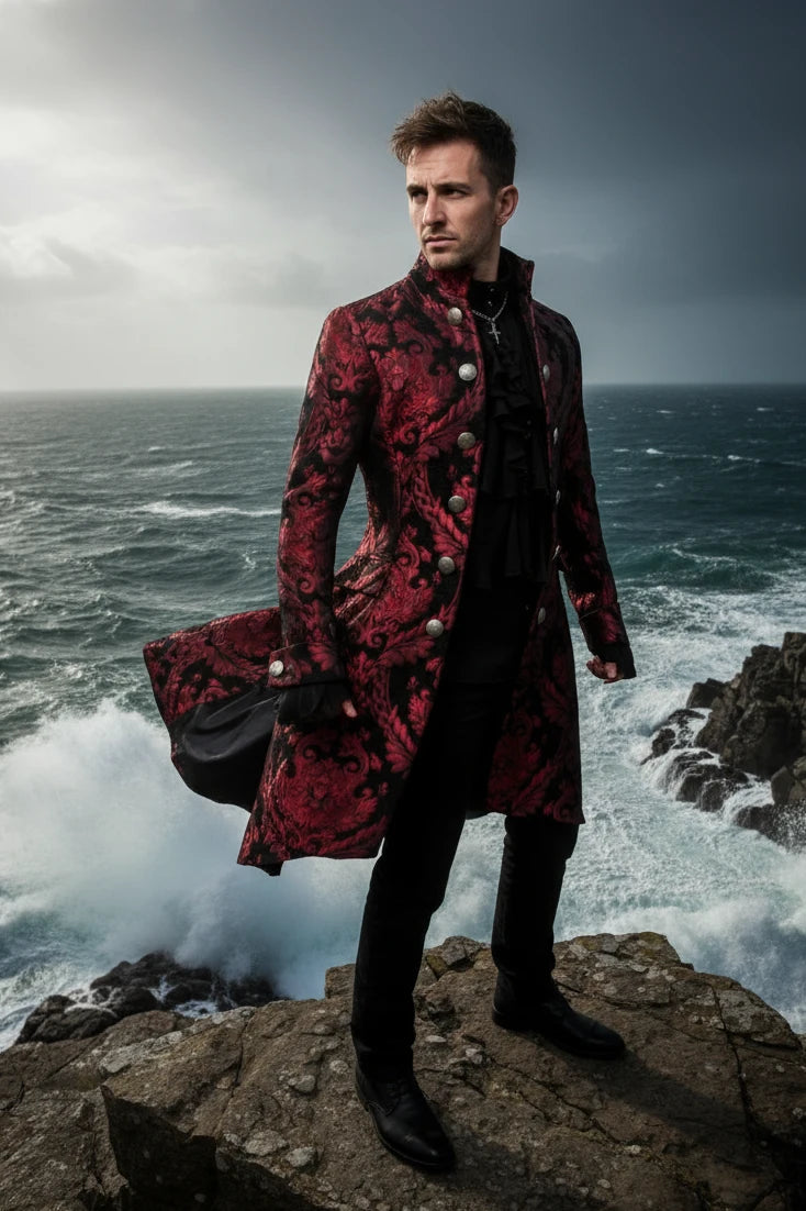 ORDER OF THE DRAGON COAT - RED/BLACK TAPESTRY Shrine of Hollywood coat Men's Coats