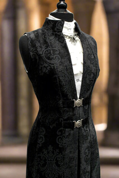 Shrine of Hollywood NECROMANTIC COATVEST - BLACK VELVET BROCADE vest Women's Coats