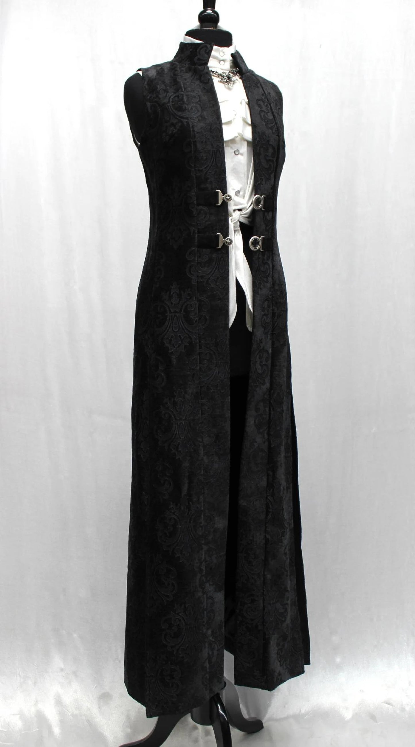 Shrine of Hollywood NECROMANTIC COATVEST - BLACK VELVET BROCADE vest Women's Coats