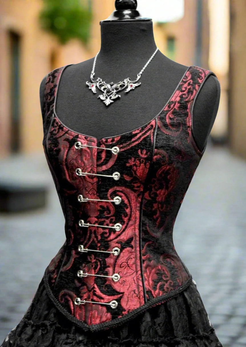 Shrine of Hollywood PIN BODICE - RED AND BLACK TAPESTRY corset red steampunk Women's Corsets