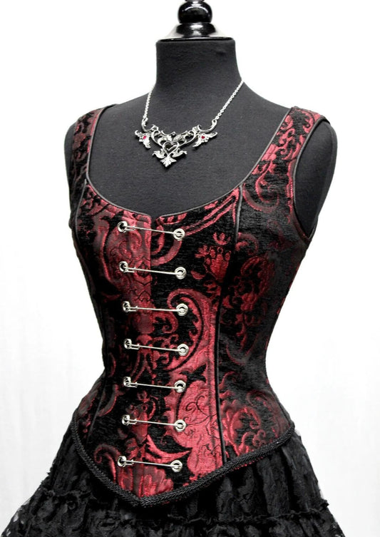 Shrine of Hollywood PIN BODICE - RED AND BLACK TAPESTRY