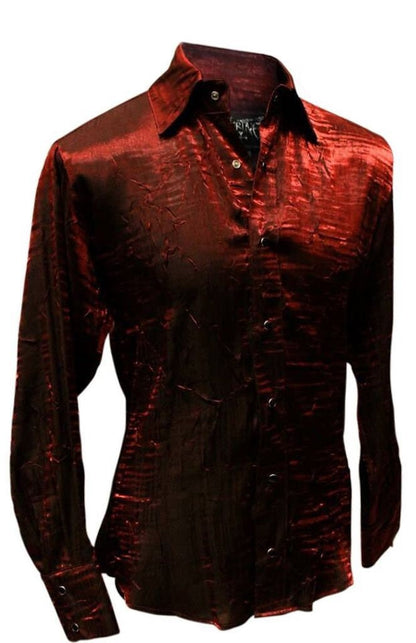 Shrine of Hollywood SHIMMER SHIRT - DARK RED dress shirt formal goth gothic long sleeve Men's Shirts red shimmer vampire