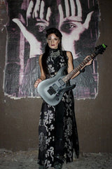 NECROMANTIC COAT/VEST - SILVER ON BLACK VELVET BROCADE