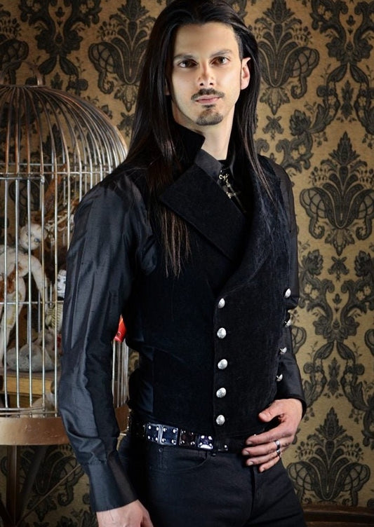 Shrine of Hollywood CAVALIER VEST - BLACK VELVET black cavalier double breasted goth gothic Men's Vests vampire vest