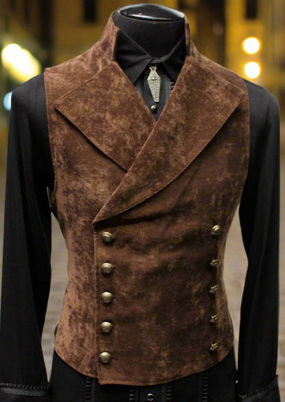 Shrine of Hollywood CAVALIER VEST - VELVET - BROWN brown cavalier double breasted medieval Men's Vests steampunk velvet vest victorian